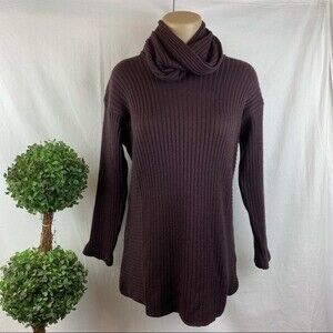 Rodier Women's Brown Cowl Ribbed Knit Long Sleeve Tunic Sweater M